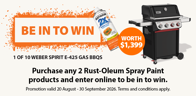 Purchase any 2 Rust-Oleum Spray Paint products and enter online to be in to win 1 of 10 Weber Spirit E-425 Gas BBQs