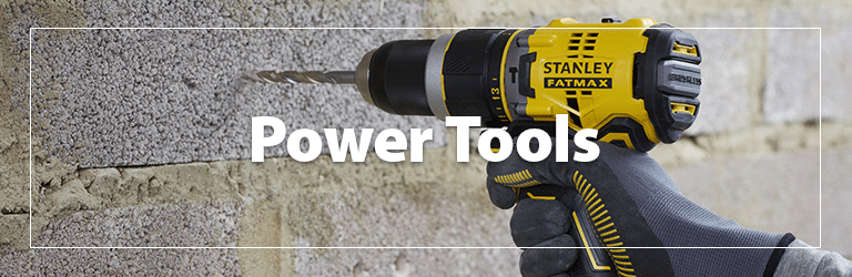 A heading 'Power Tools' accompanied by an image of a Stanley Fatmax drill