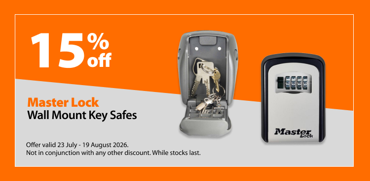 Master Lock Wall Mount Key Safes, 15% off. Offer valid 23 July – 19 August 2026. Not in conjunction with any other discount. While stocks last.