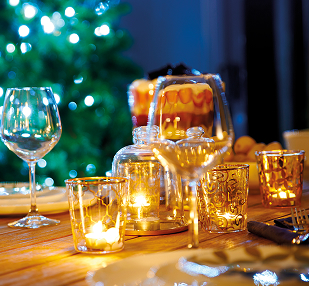 Fairy lights and table festively decorated