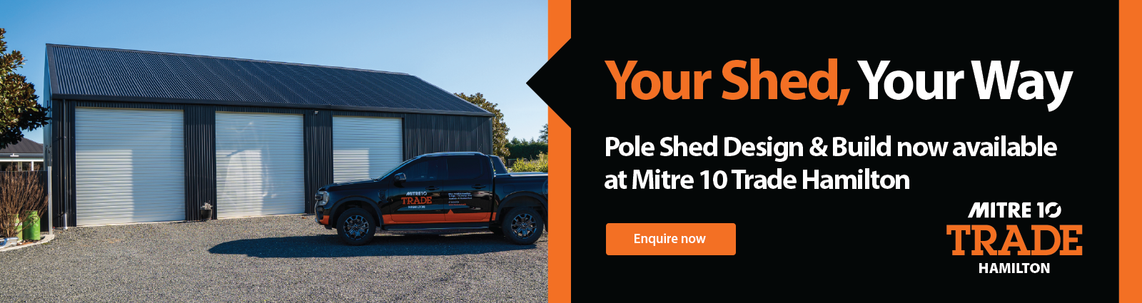 Your Shed, Your Way - Pole Shed Design & Build now available at Mitre 10 Trade Hamilton