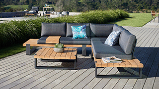 A corner outdoor lounge setting
