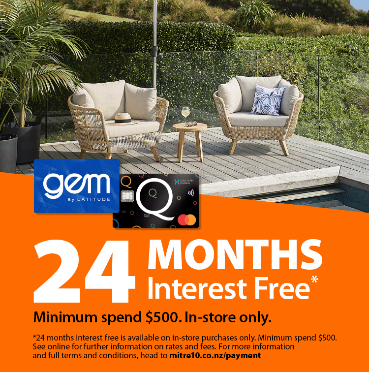 24 months interest free. Minimum spend $500. In-store only. Terms and conditions apply.