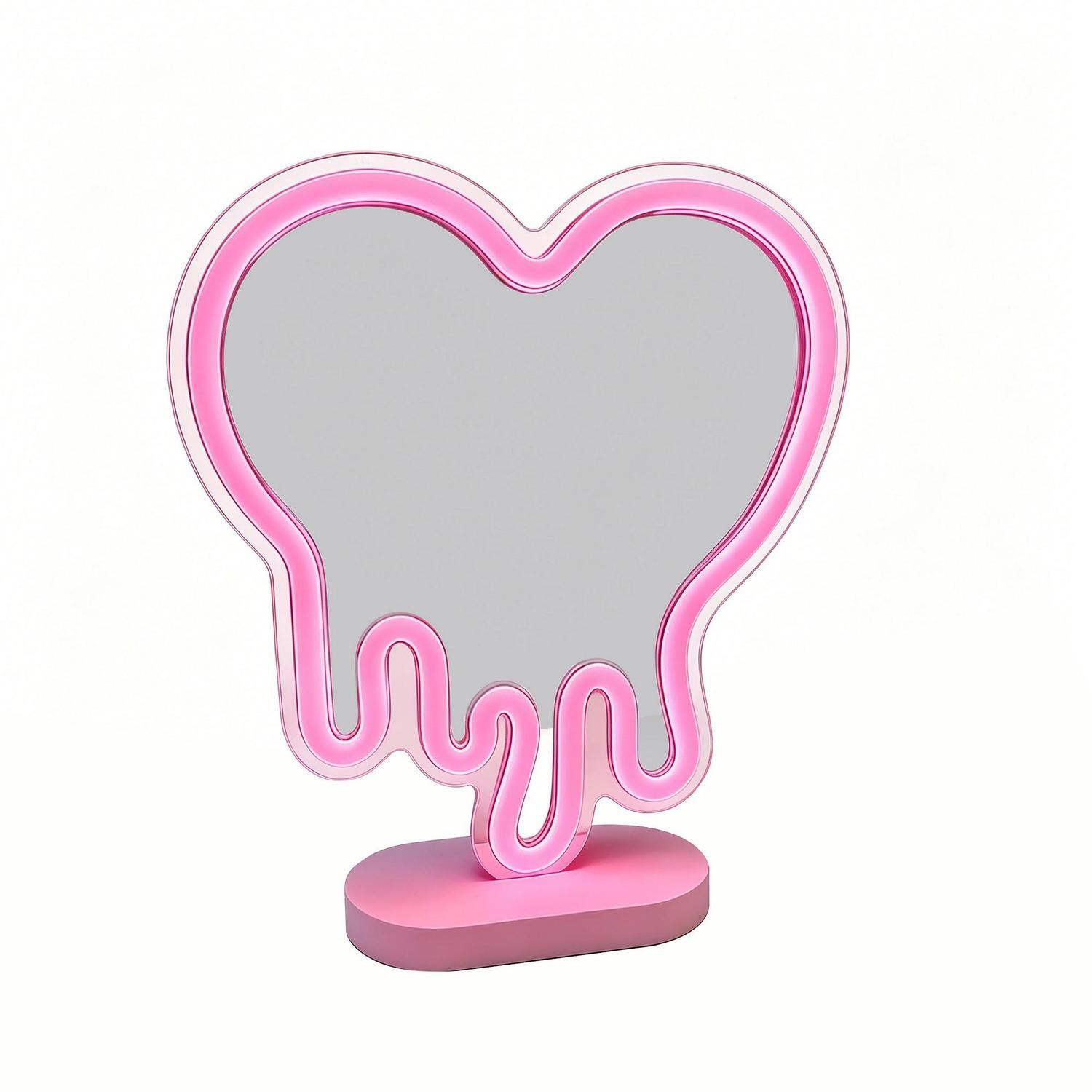 Neon Heart Mirror Table Light 220 x 180 x 60mm / 5V Pink