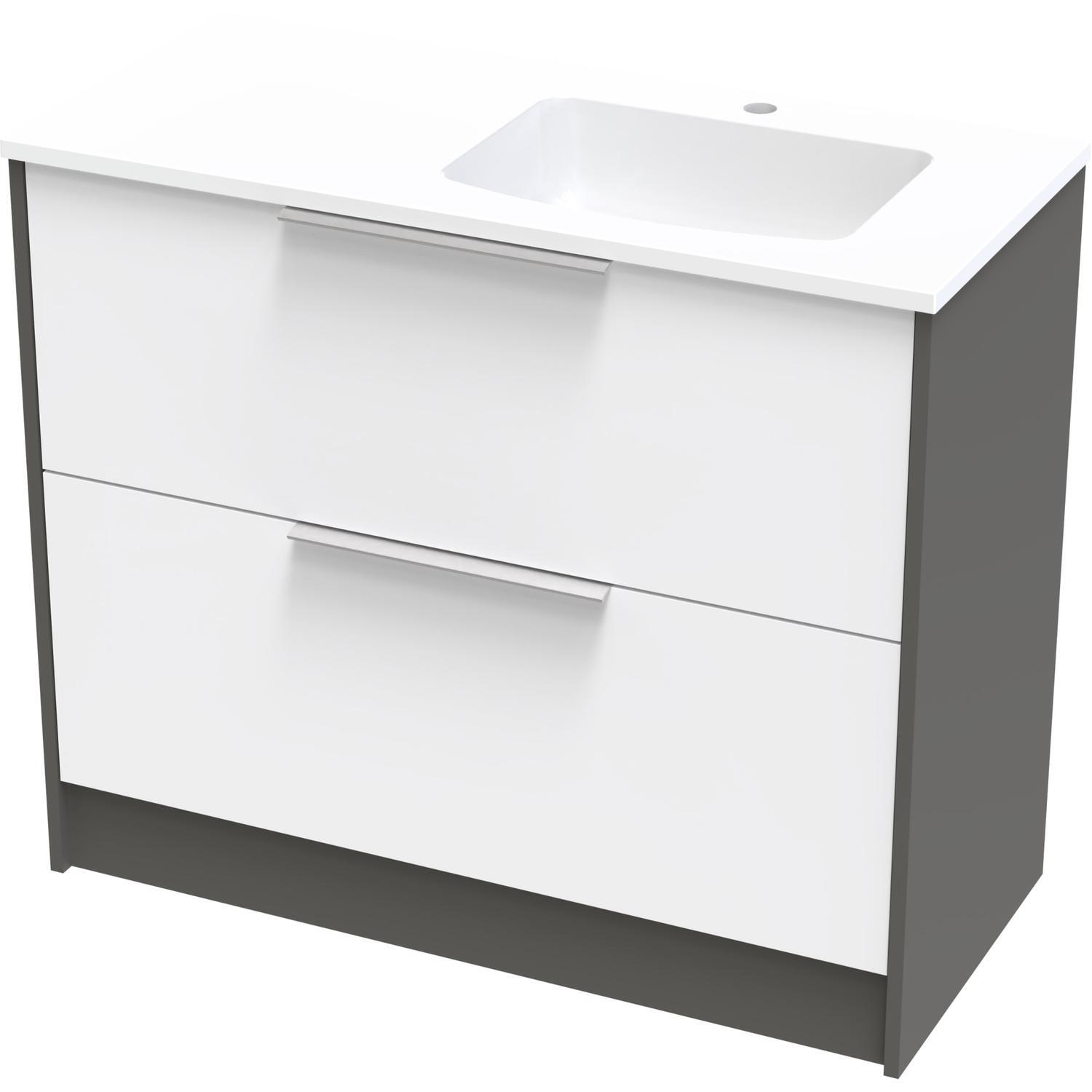 Nikau Grove 1000 Right Hand Bowl Double Drawer Floor Ultra Gloss White/Colour