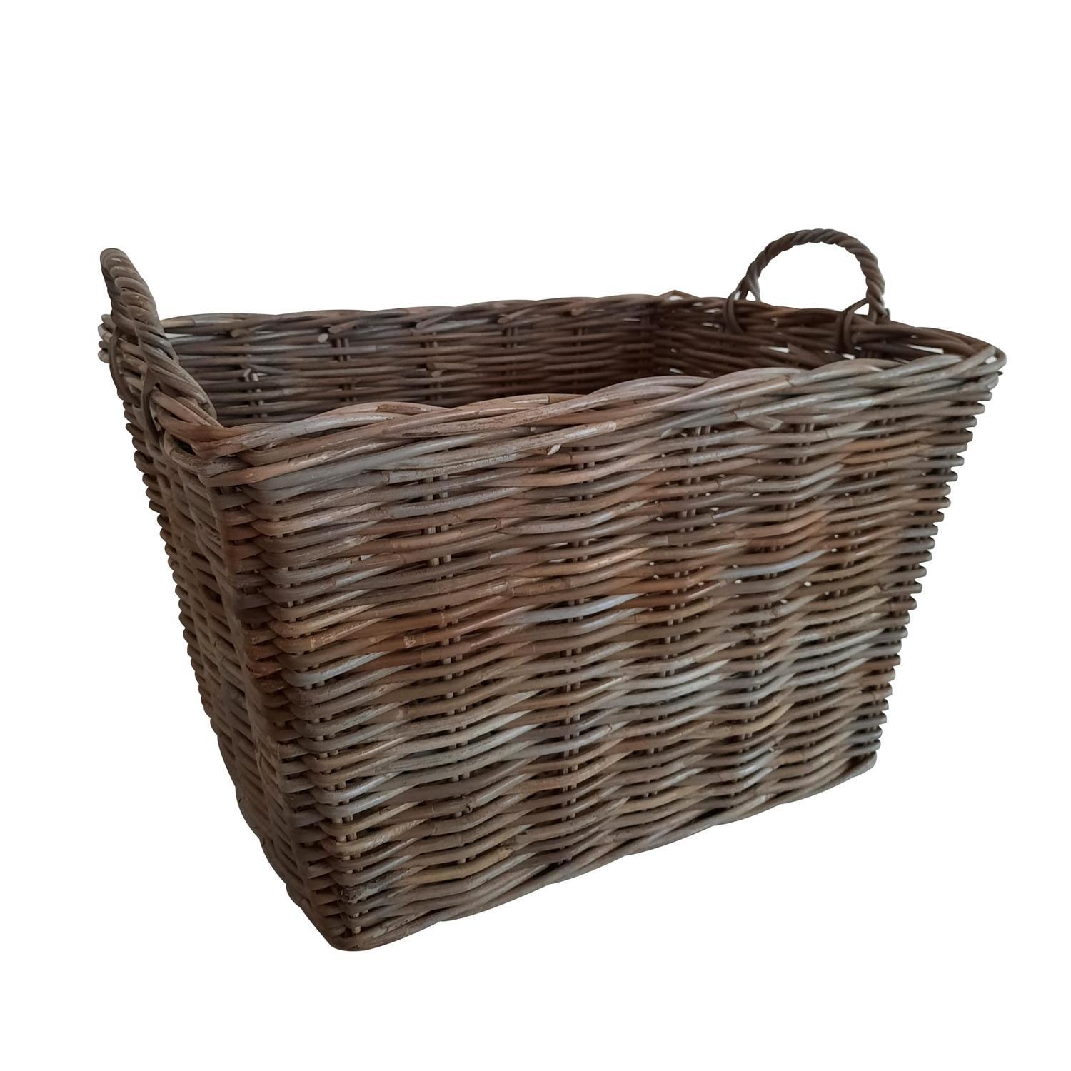 Rattan Log Basket Rectangle Medium L56 x W42 x H43 cm Handle included  Natural