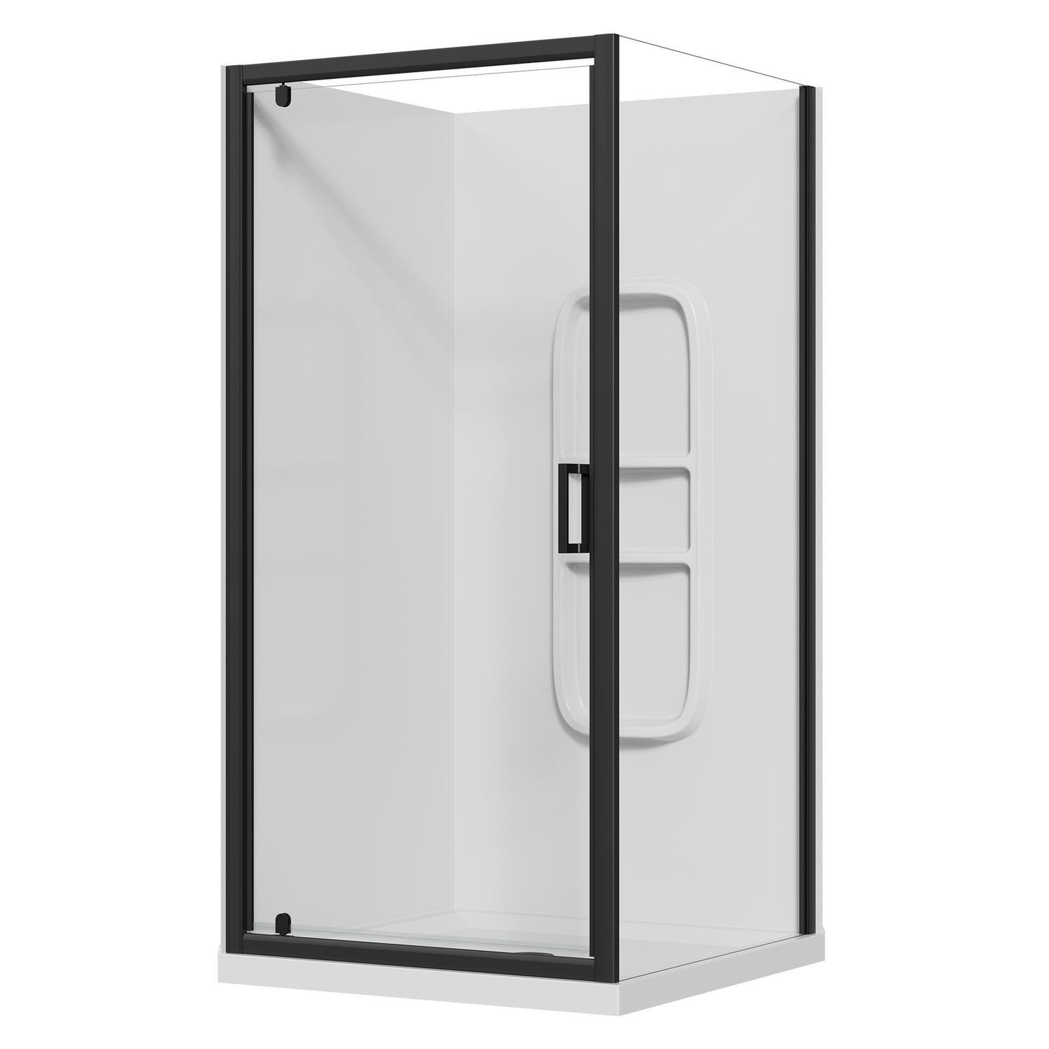 2 Sided Side Mould Acrylic Shower Offset Waste 1000 x 1000 x 2015mm Black