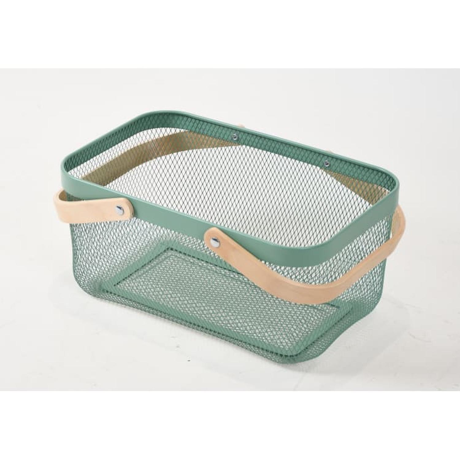Basket Mesh Ractangle Wood Handle Green