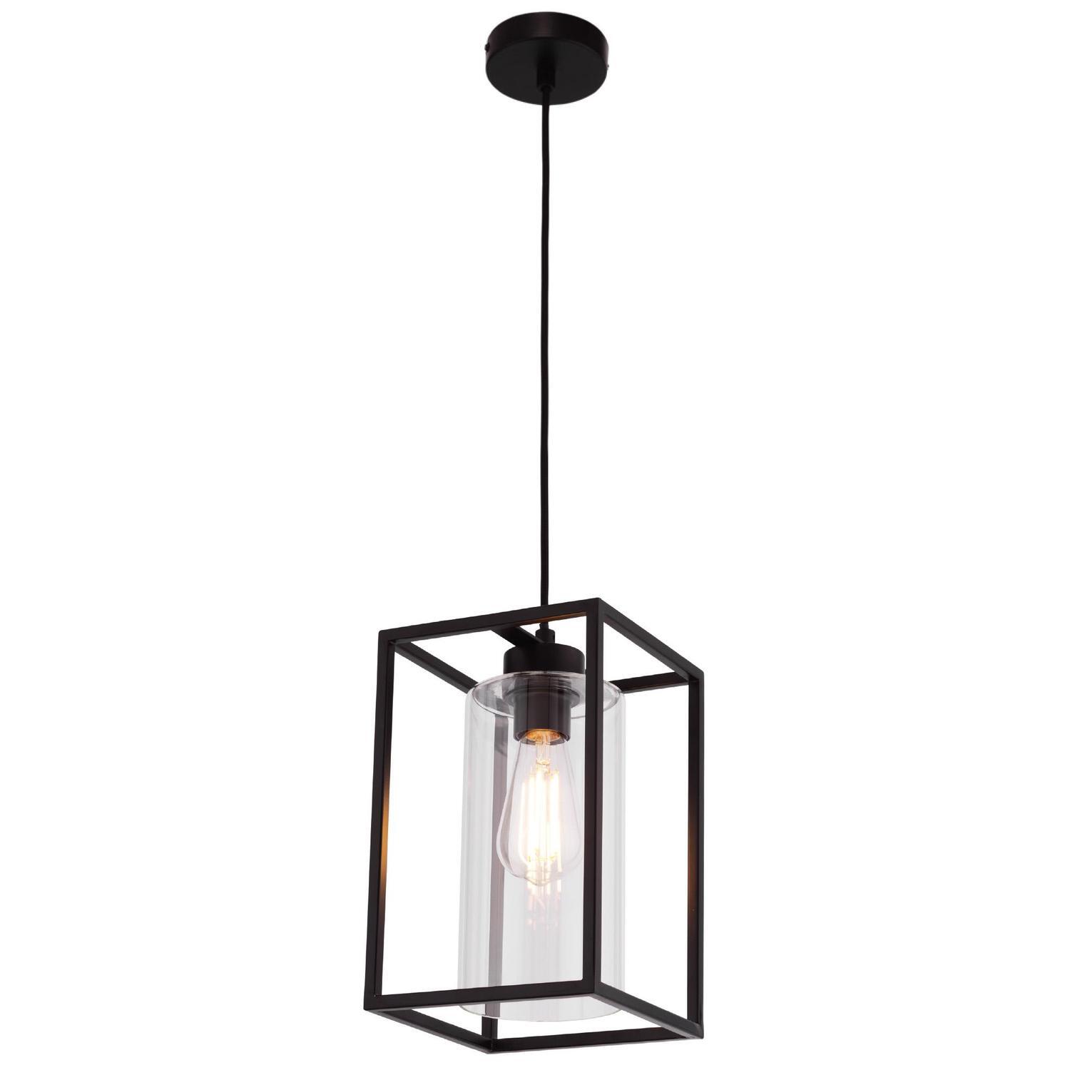 Hutton Glass and Metal Frame Pendant  Black