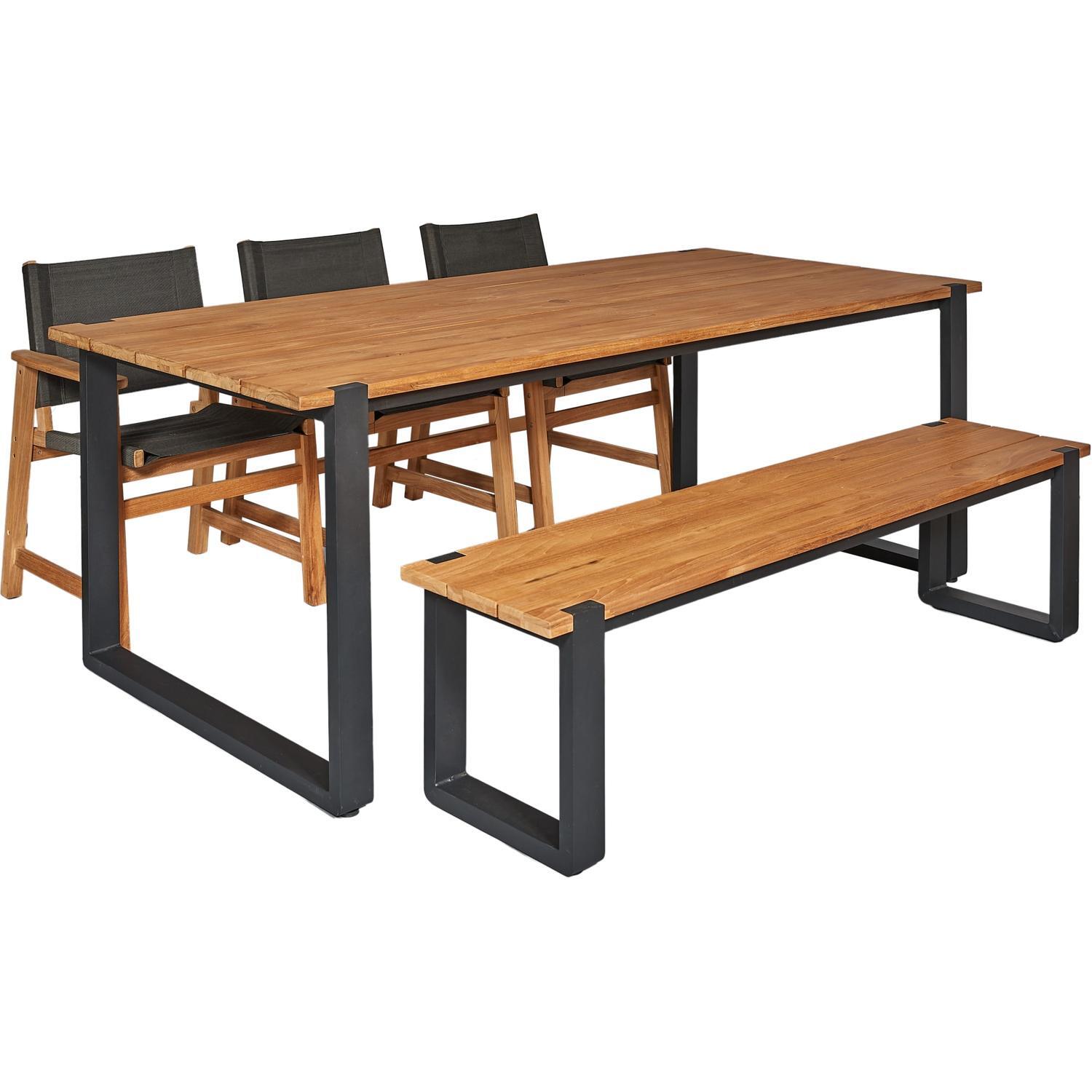 Outdoor Dining Setting With Bench Seat and Milano Sling Chairs 5 Piece