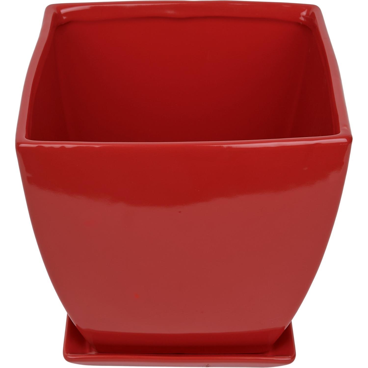 Tapered Square Pot and Saucer S Ruby Red