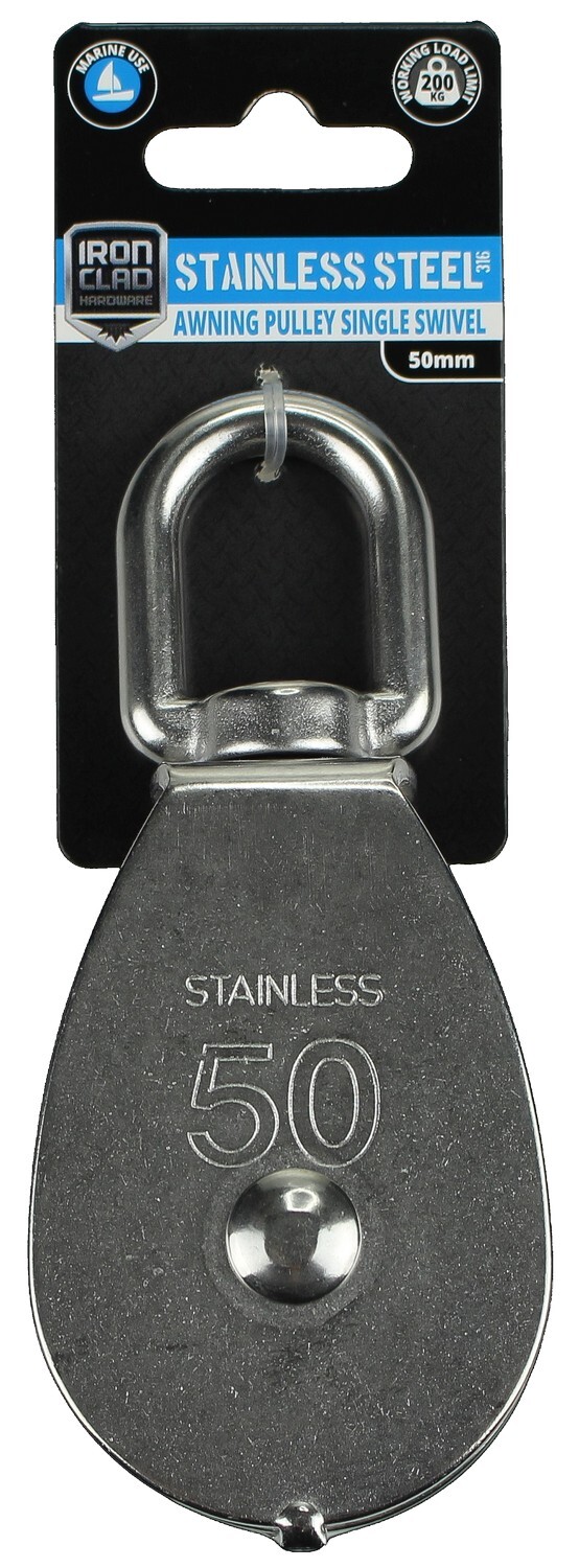 Single Swivel Awning Pulley 50mm Stainless Steel 316