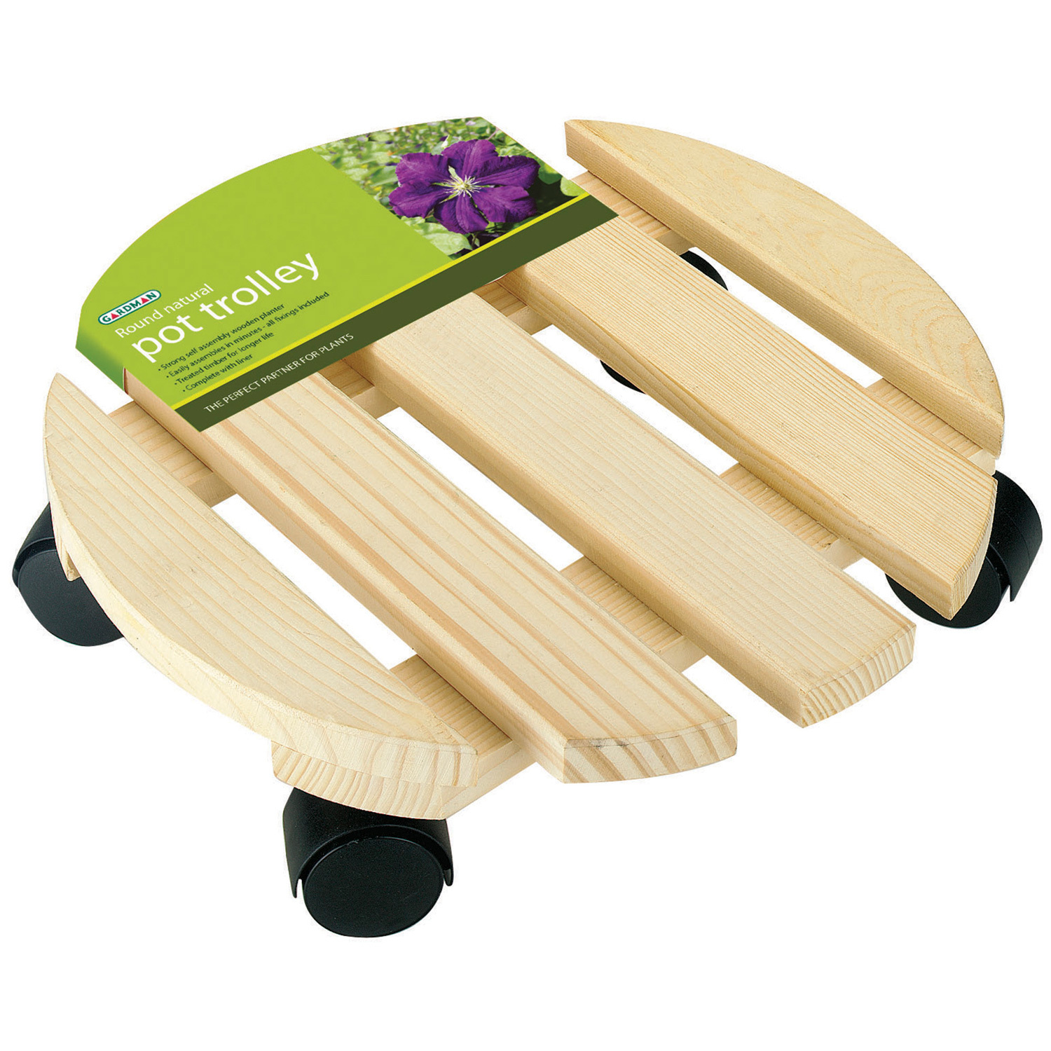 Round Wooden Plant Caddy