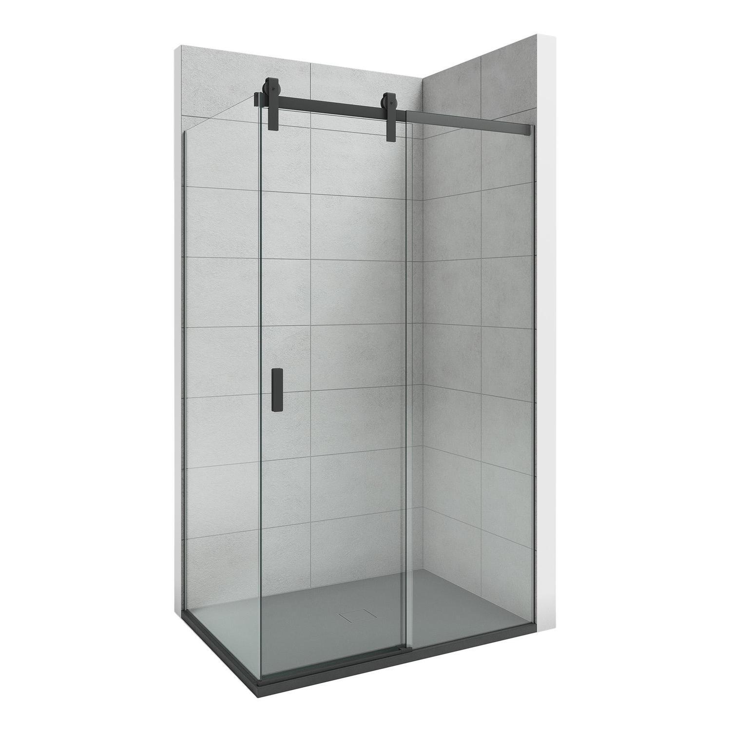 1210 x 1010mm 2-Wall RH Black Tray and Matte Black Sliding Screen
