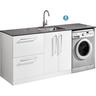 LH Laundry Station with 2 Dawer and 2 Door Cupboard 1945mm White and Slate Grey