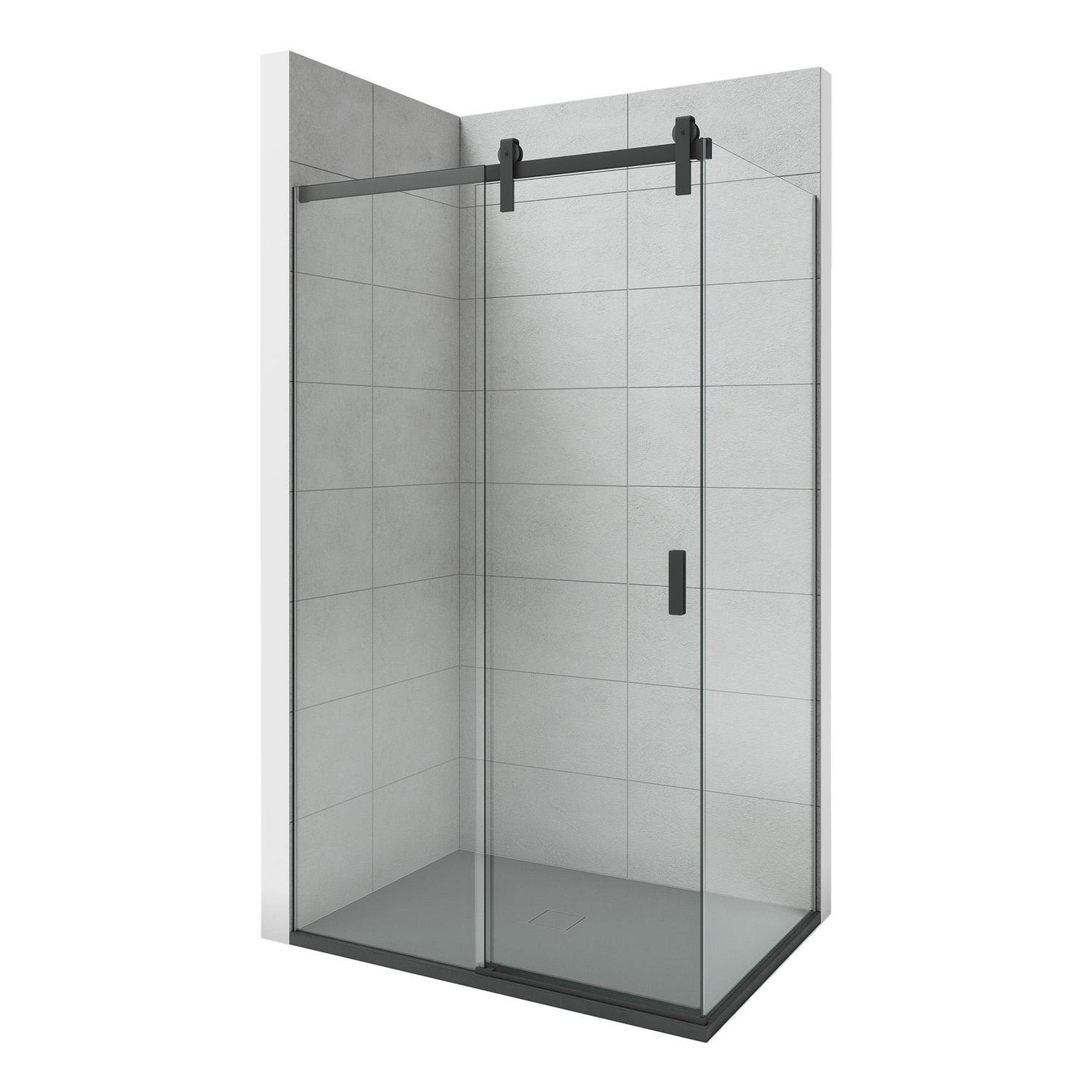 1410 x 1010mm 2-Wall LH Black Tray and Matte Black Sliding Screen