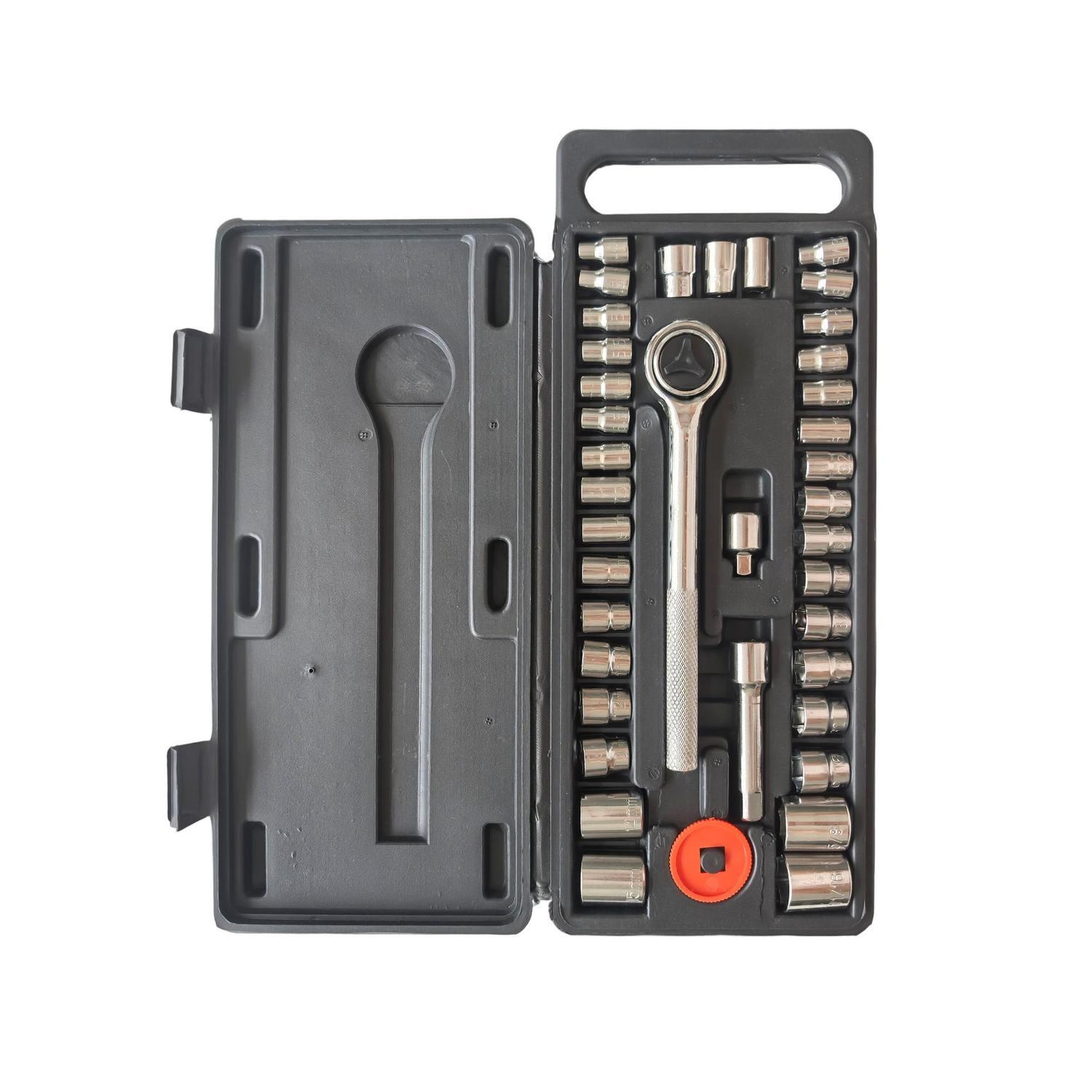 Metric And Imperial Socket 1/4 and 3/8 And Drive 40-Piece Set 315 x 131.8 x 35mm Black