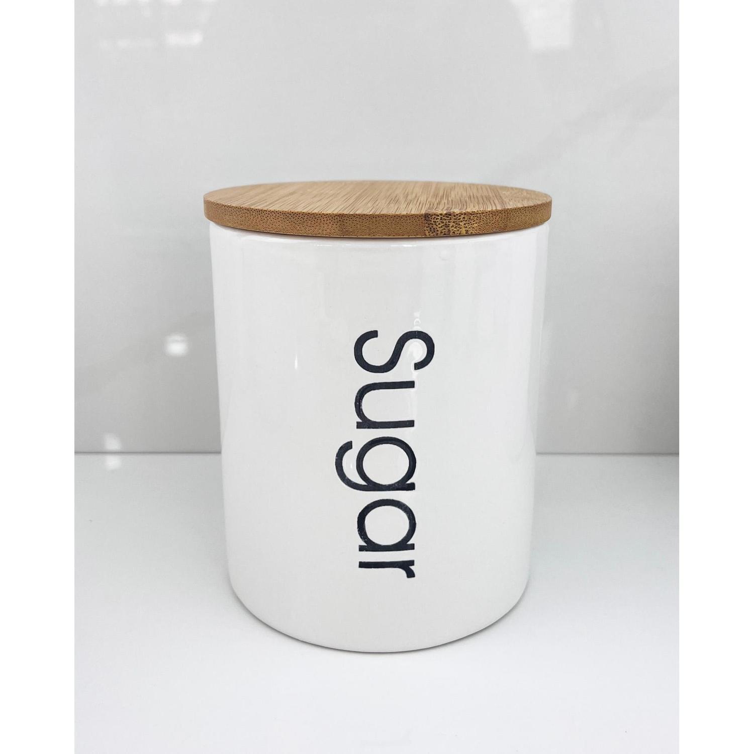 Storage Jar Ceramic Sugar Bamboo Lid White