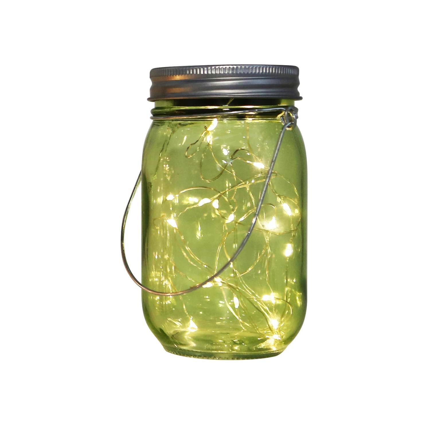 Hanging Glass Jar Dia 7.7 x H 13.5cm   Solar powered Warm white