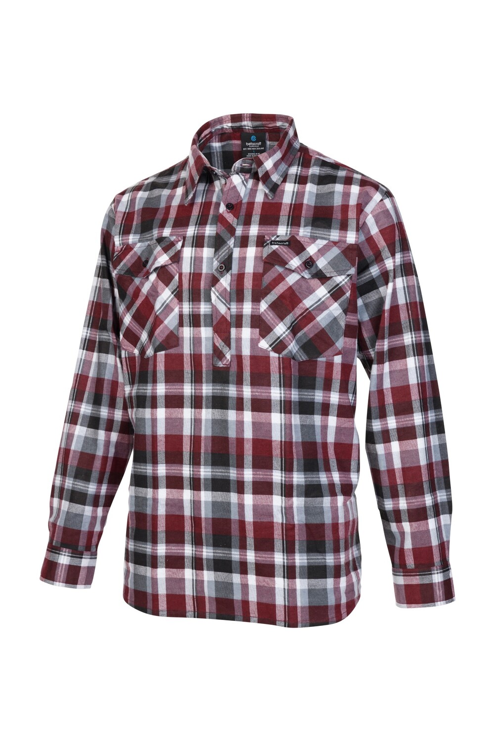 Closed Front Brushed Cotton Shirt XL Black/Red