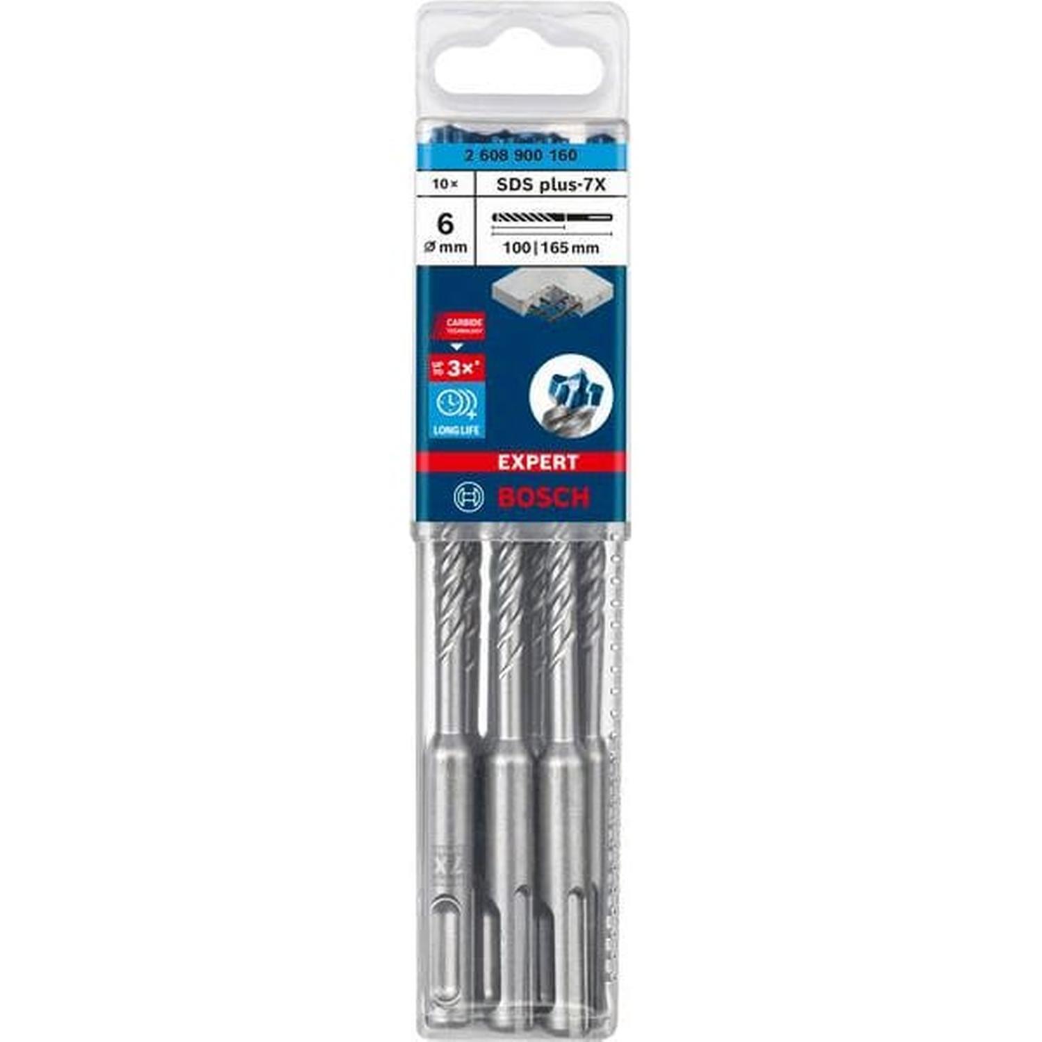 SDS Plus-7x Hammer Drill Bit 10PC Set 6 x 100 x 165mm