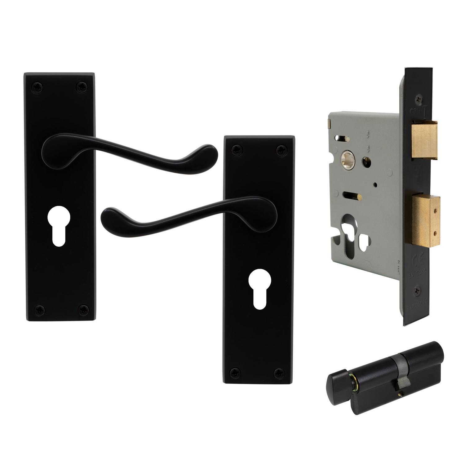 York Square Longplate Euro Locking Set  Matte Black