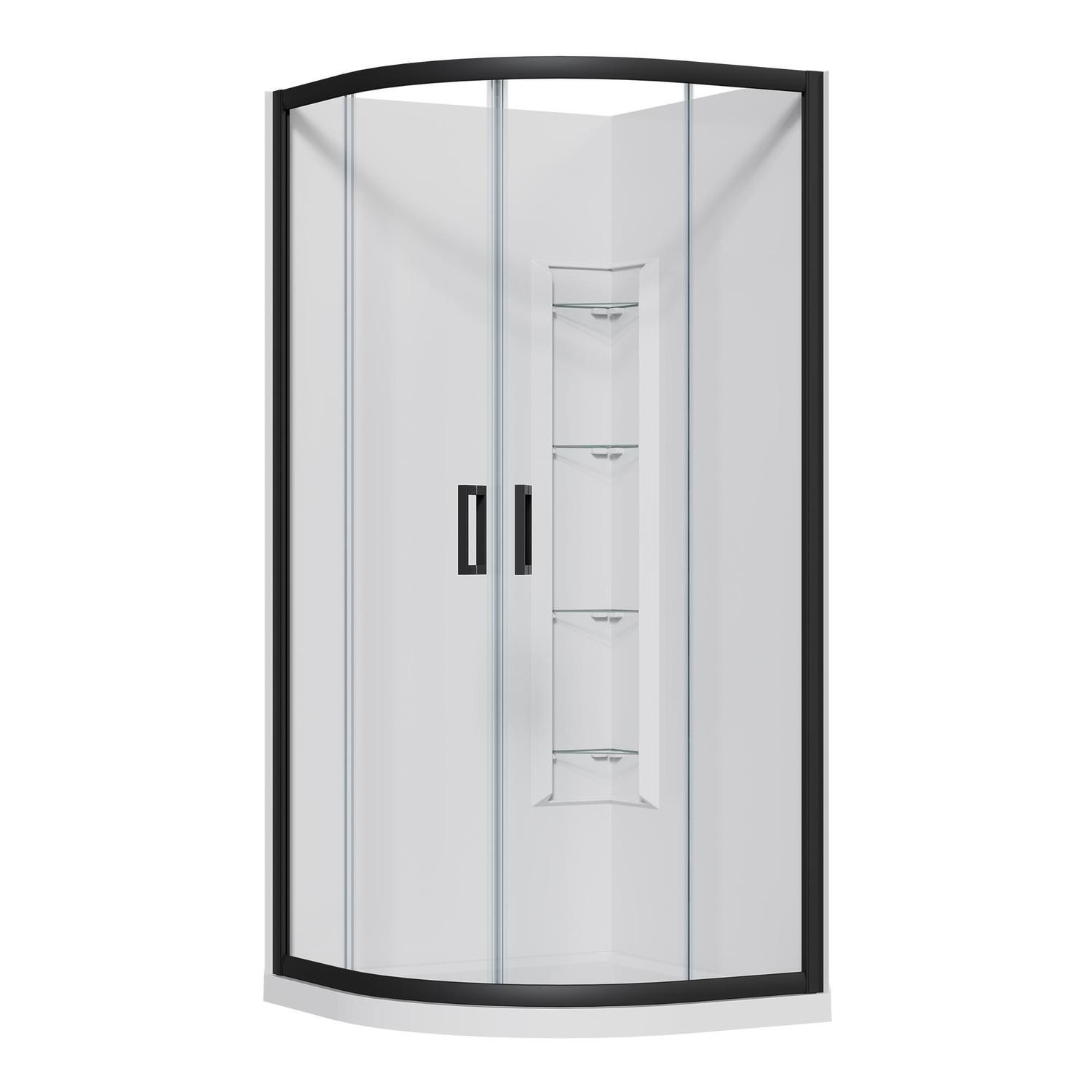 Curved Corner Mould Acrylic Shower Offset Waste 900 x 900 x 2015mm Black