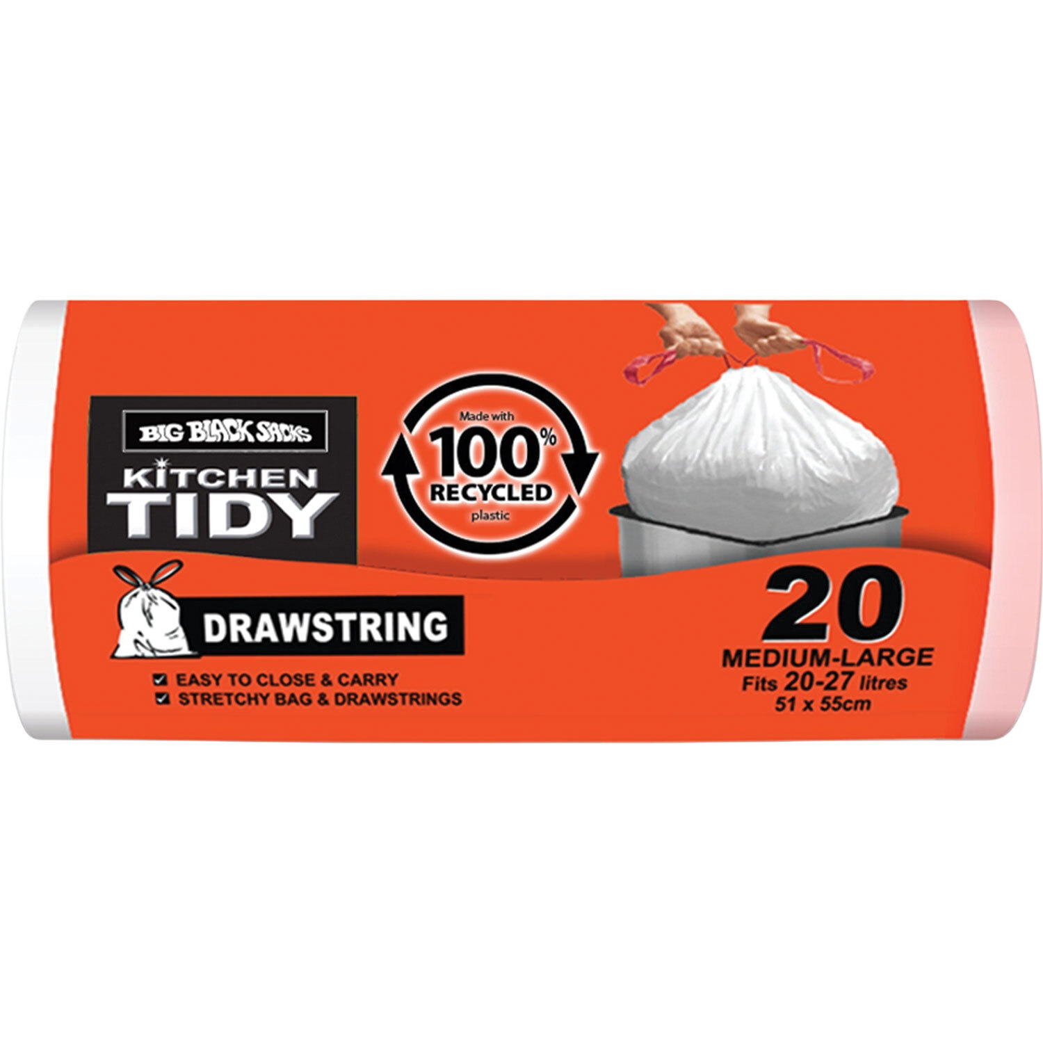 100% Recycled Drawstring Rubbish Bags 20 Pack Medium 20-27 Litre