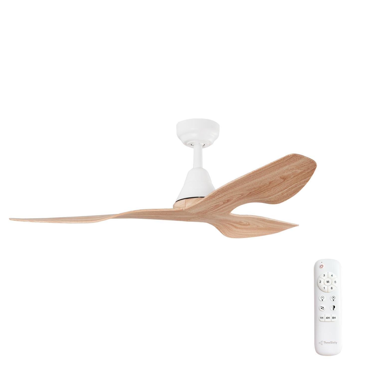 114cm White 3 Blade Ceiling Fan with Light Oak Blades