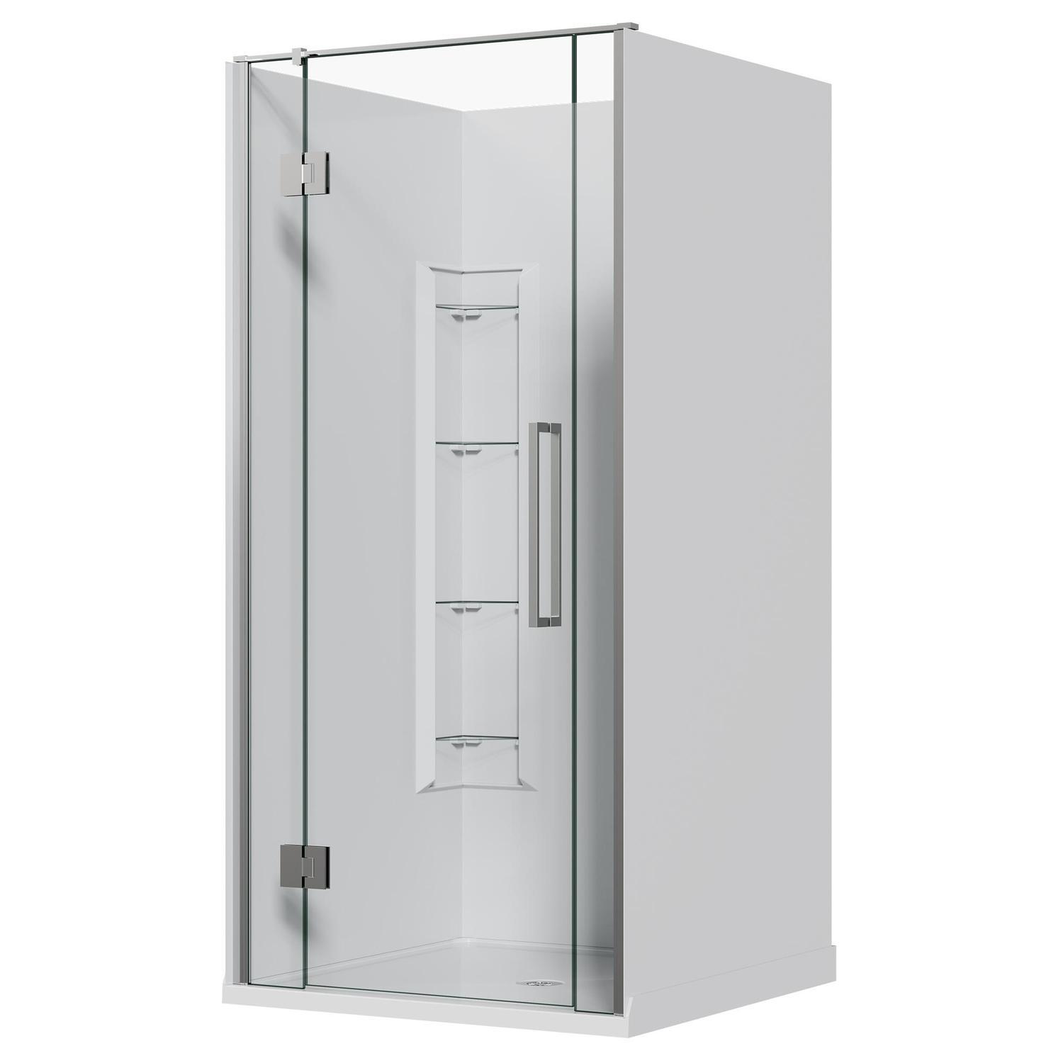 Alcove Frameless Hinged Corner Mould Acrylic Shower 1000 x 1000 x 1990mm Chrome