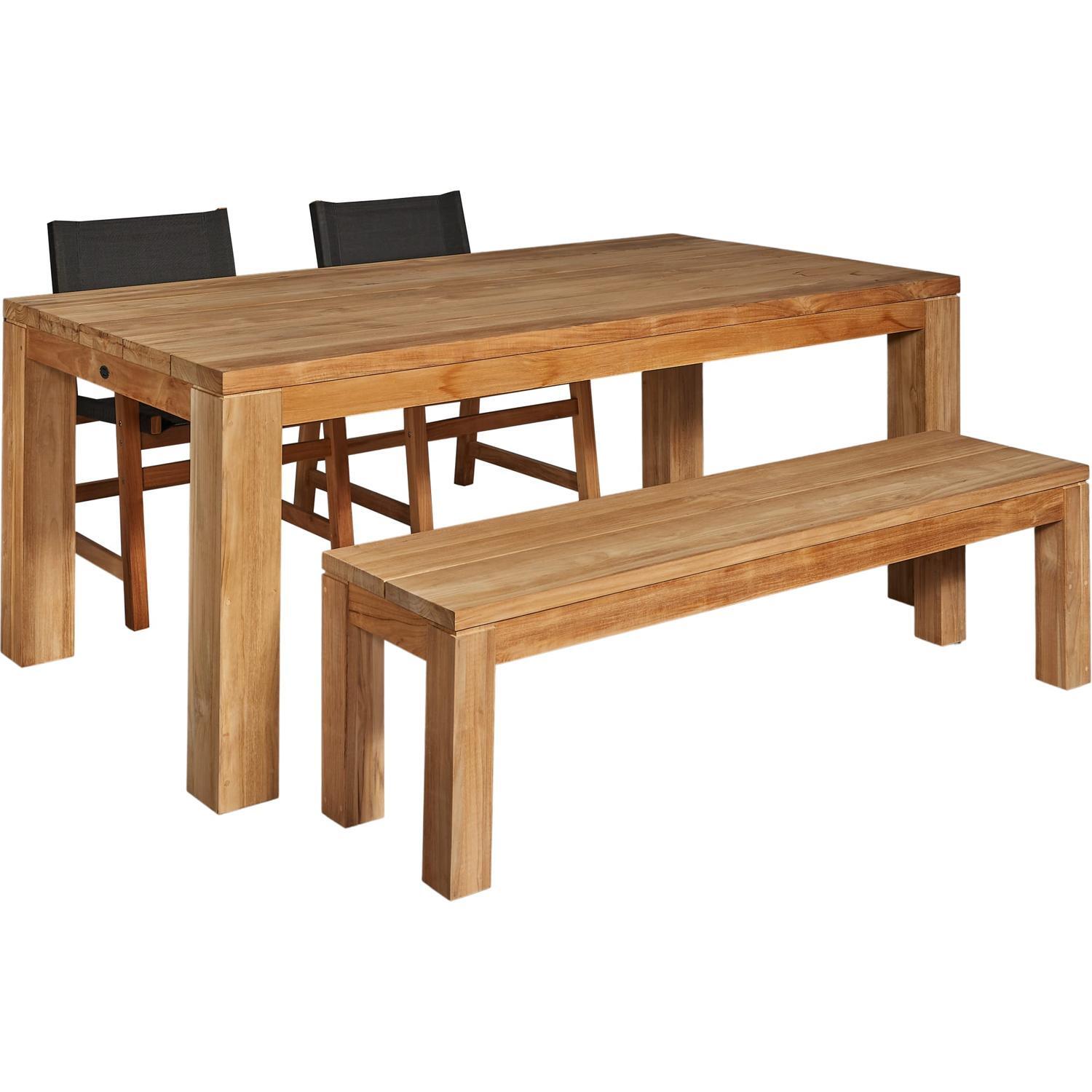 Outdoor Dining Bench Setting With Sling Chairs 4 Piece