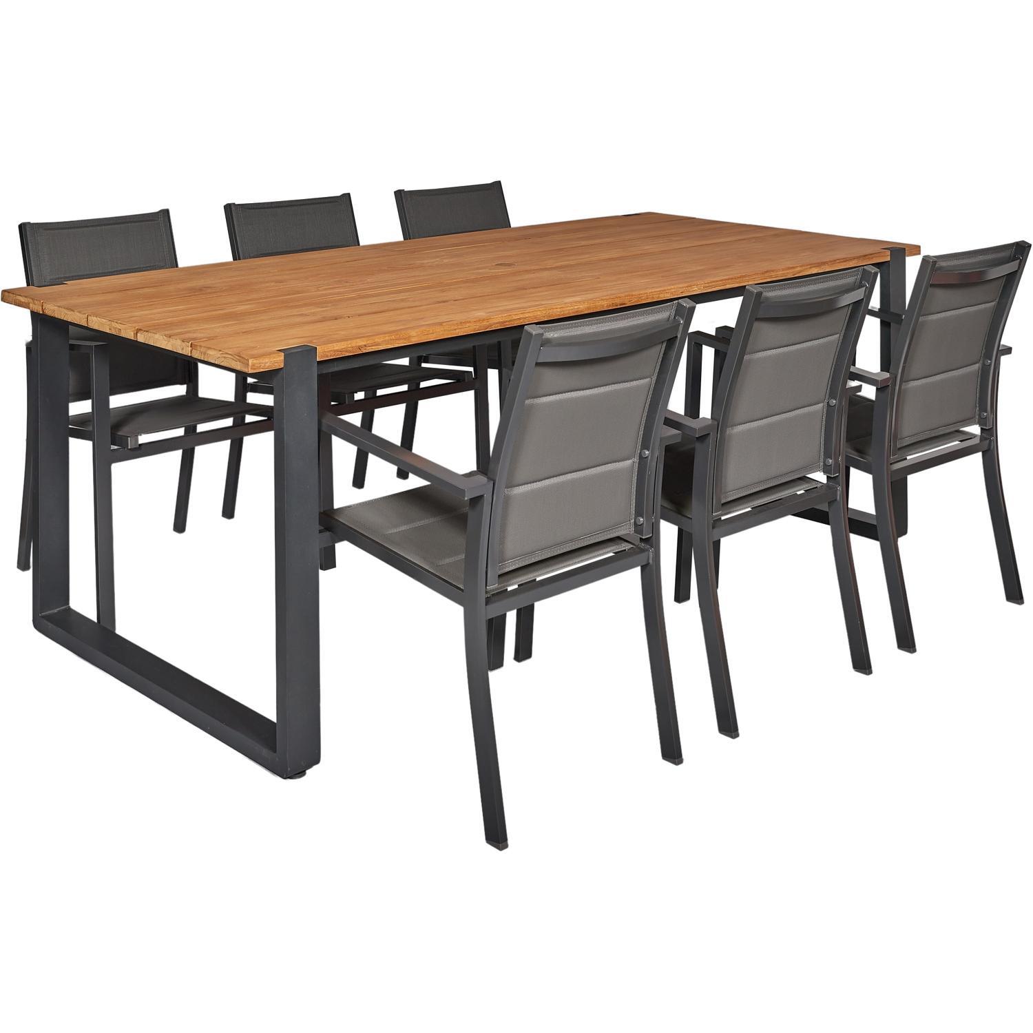 Round Outdoor Dining Setting With Morocco Sling Chairs 7 Piece