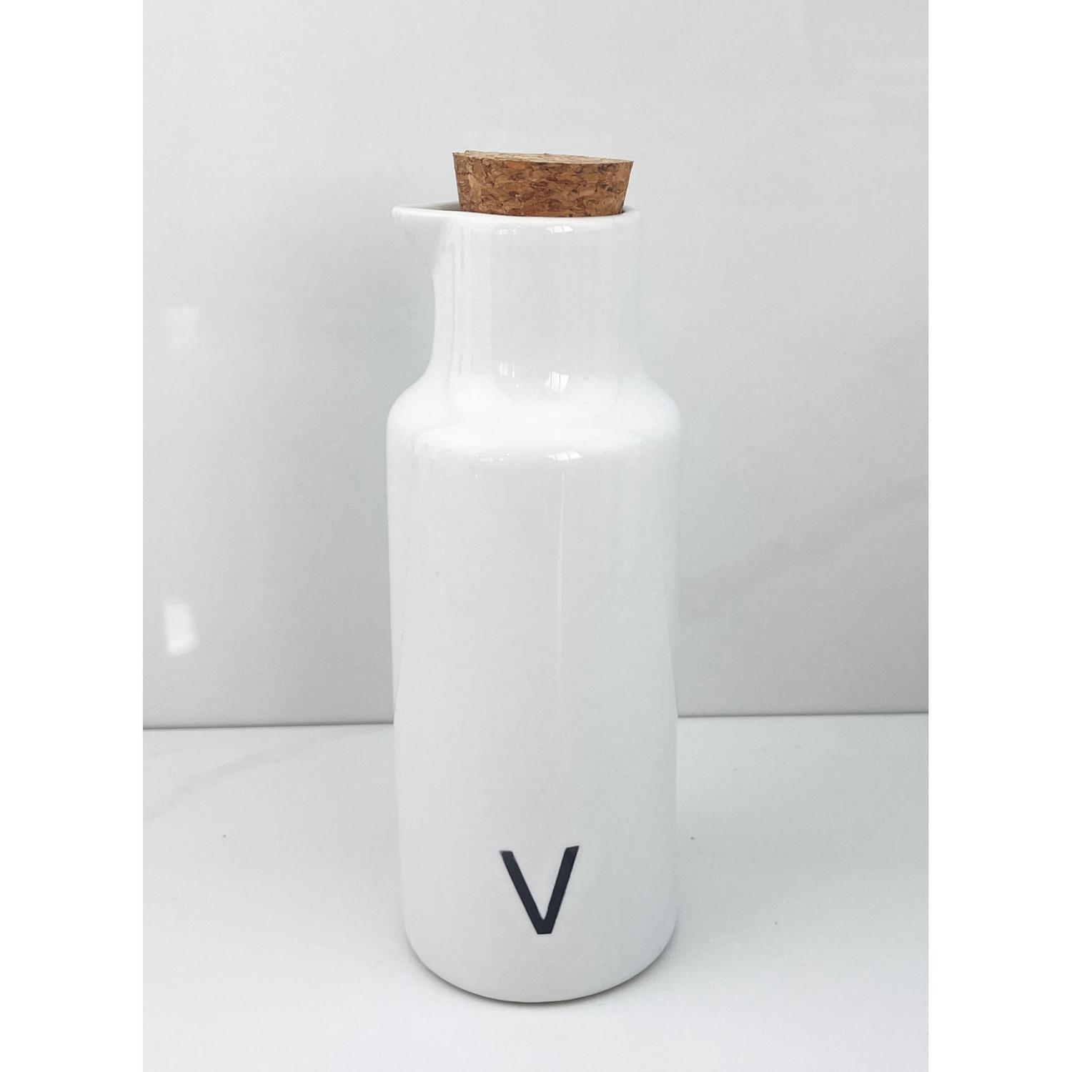 Vinegar Bottle Ceramic Bamboo Lid White