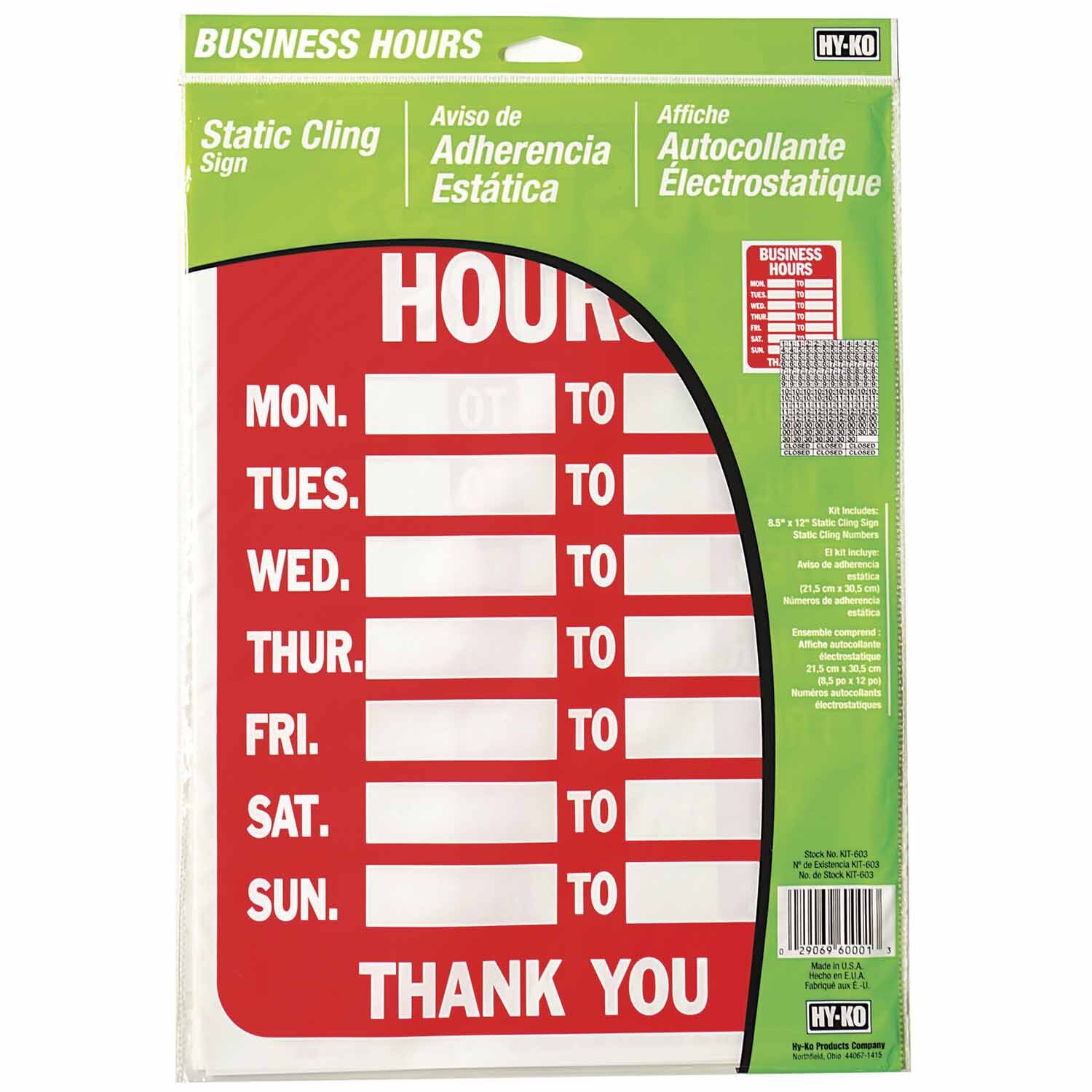 Business Hours Sign Kit