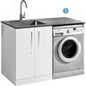 LH Laundry Station with 2 Door Cupboard 1300mm White and Slate Grey 1300mm White & Slate grey
