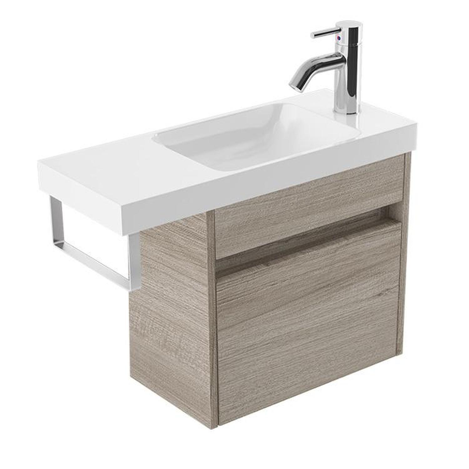 Wall Vanity 600mm Ashen Walnut Chrome Rail