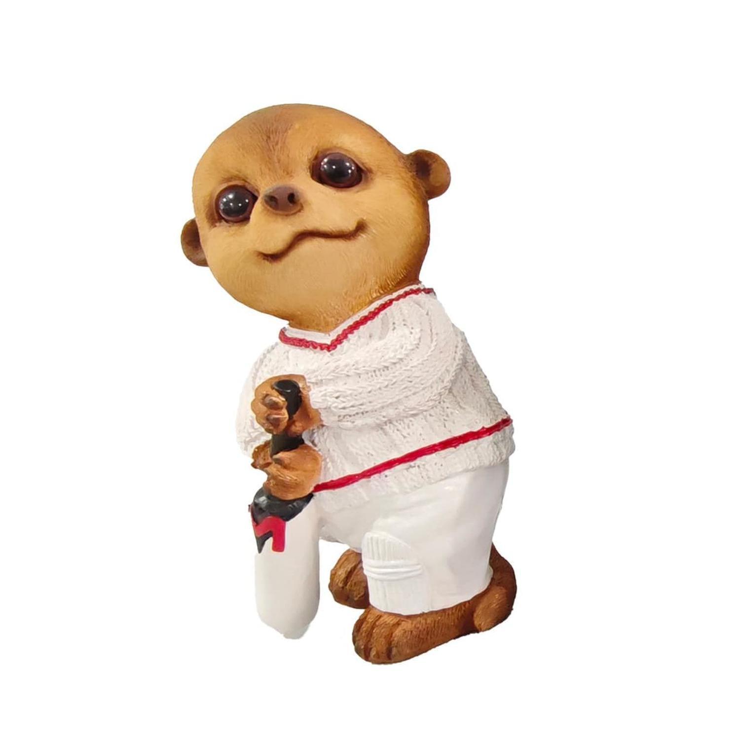 Cricket Batsman Meerkat Garden Ornament