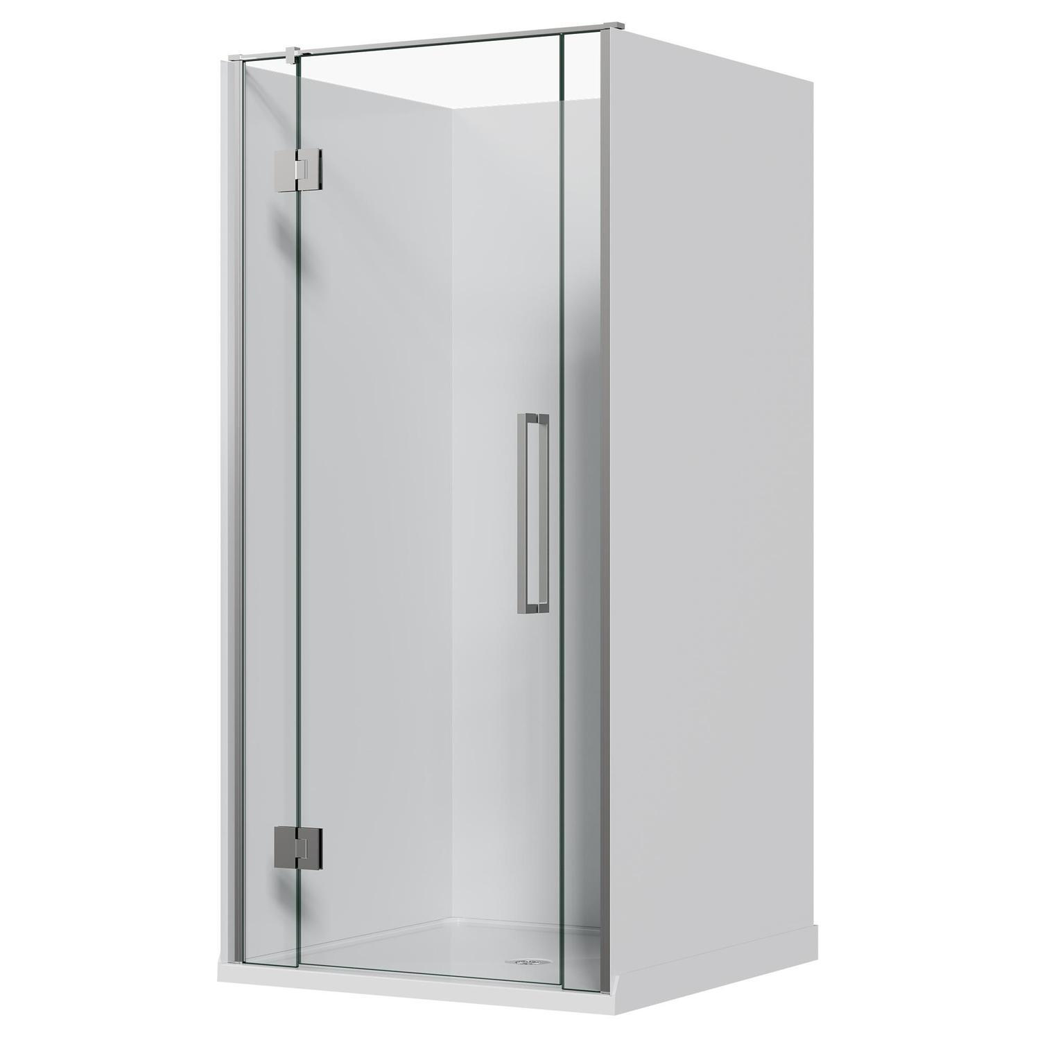 Alcove Frameless Hinged Flat Wall Acrylic Shower 1000 x 1000 x 1990mm Chrome