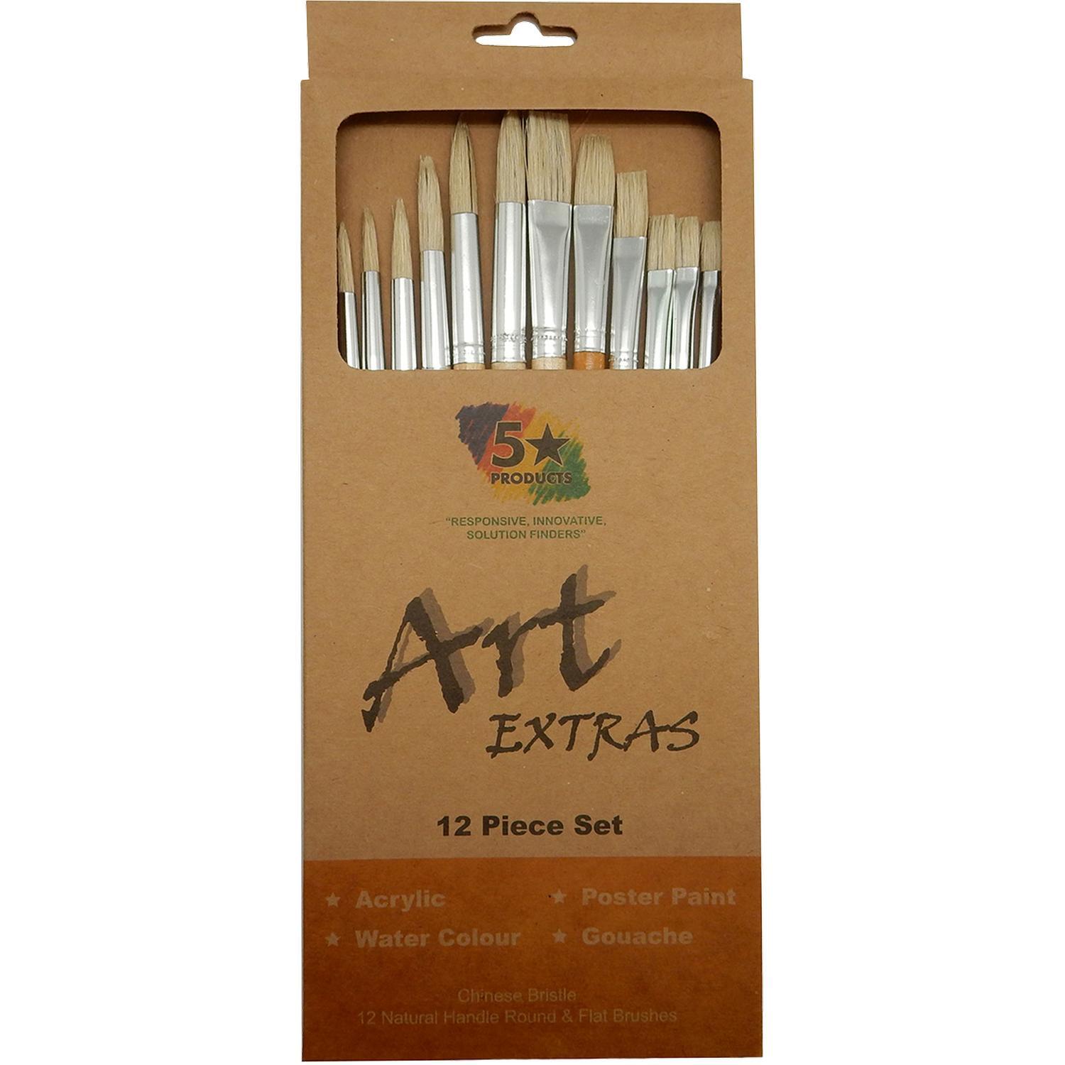 Artists Brush Set Round and Flat Natural Brush Set of 12