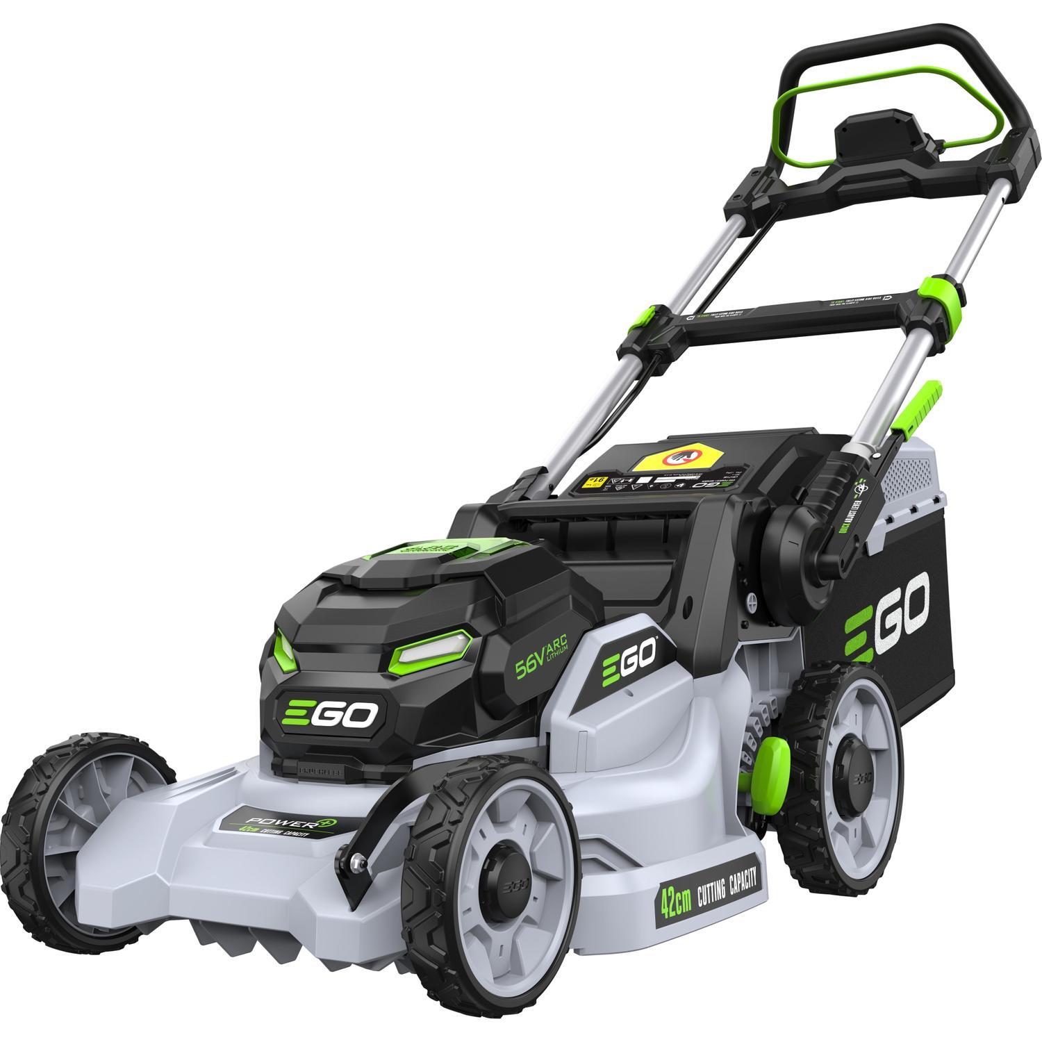 EGO POWER+ 42cm Push Lawn Mower KIT - Includes 5.Ah Battery, Charger, Grass Bag, Mulching Plug, Side Discharge Chute - LED Display