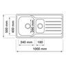 Abbey Bowl and 1/4 Bowl Sink and Drainer H: 190mm, W: 1000mm, D: 500mm