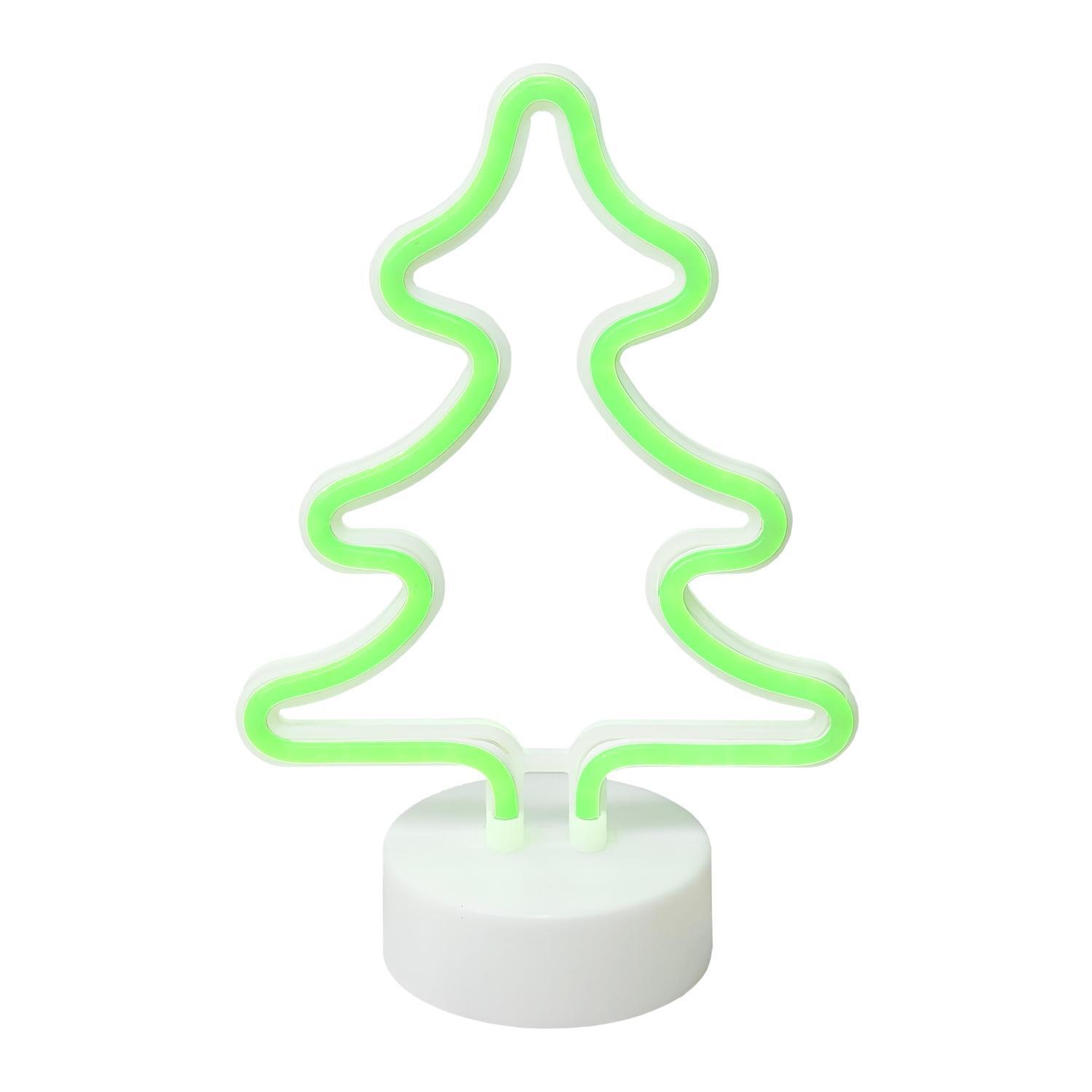 Neon Tree Light H: 26cm x W: 18cm x D: 10cm. Battery Powered Green