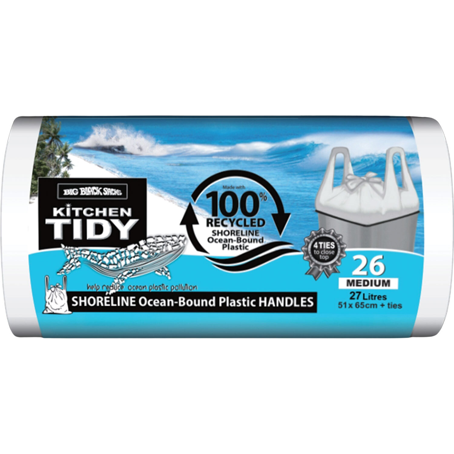 Shoreline Ocean-Bound Plastic Rubbish Bag 26 Pack Medium 27 Litre