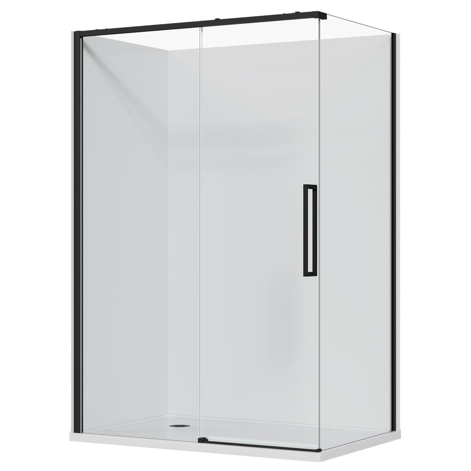 2 Sided Frameless Sliding Flat Wall Acrylic Shower LH 1400 x 915 x 2040mm Black