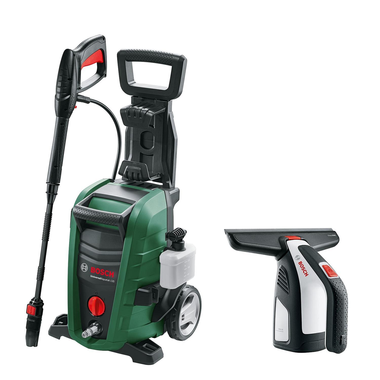 2 Piece Cleaning Kit: 1900 Watt Electric High Pressure Washer (UniversalAquatak 135) & WindowVacuum (GlassVac Solo Plus)