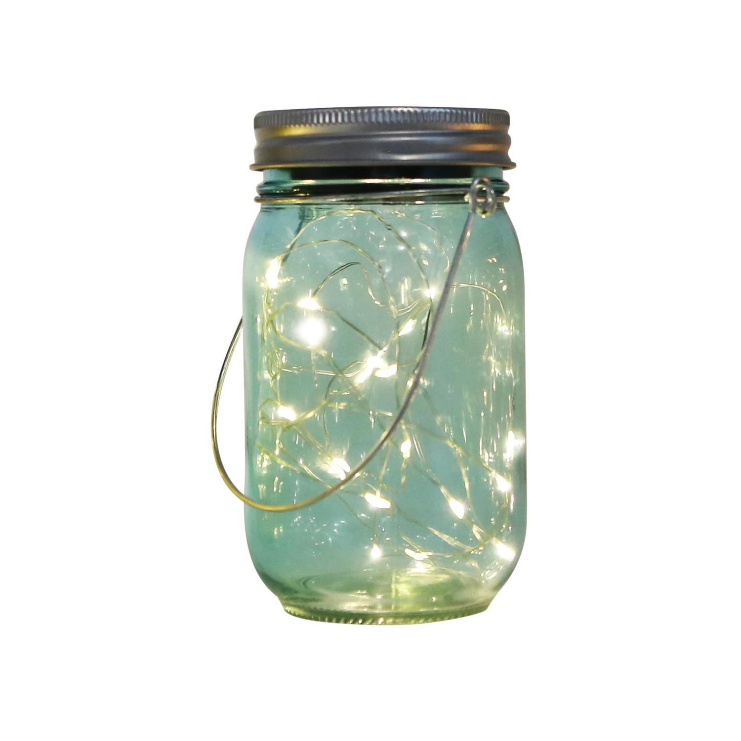 Hanging Glass Jar Dia 7.7 x H 13.5cm   Solar powered Warm white