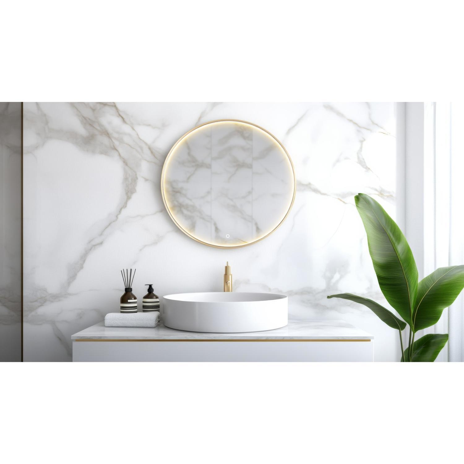 Eclipse LED Round Frontlit Mirror with Demister 600mm Gold