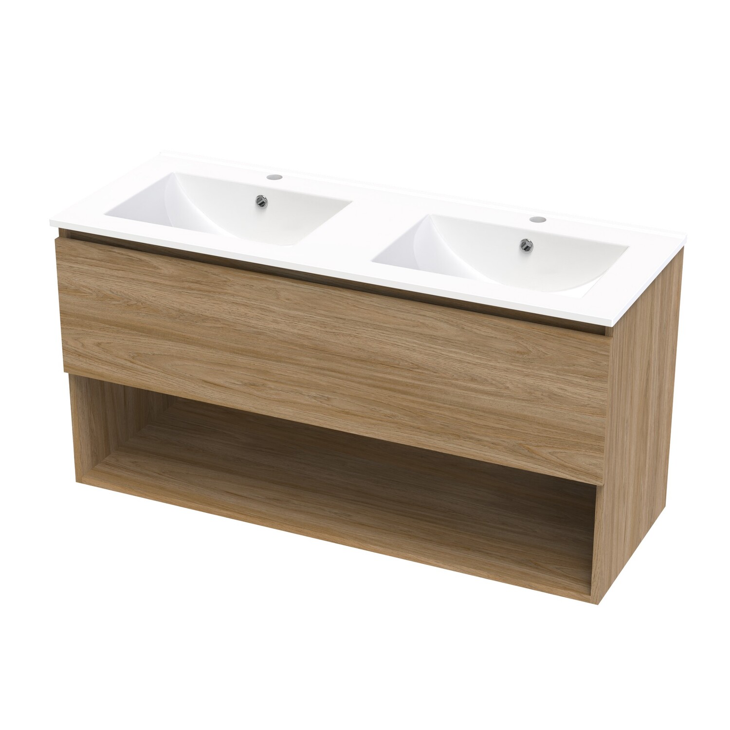 Single Drawer Open Double Bowl Wall Hung Vanity