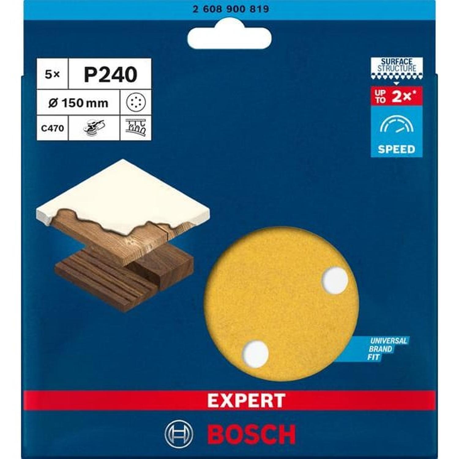 C470 Sandpaper with 6 holes for Random Orbital Sanders 150 mm, G 240 5-pc 150mm