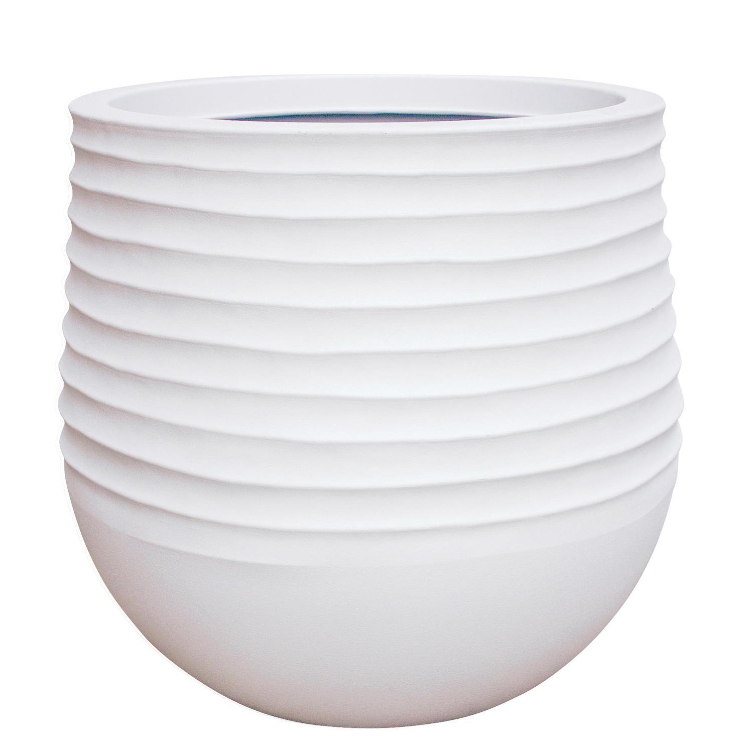 Round Ribbed Resin Pot M White